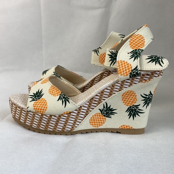 NEW| Women’s Pineapple Printed Summer Bow Knot Wedge Sandals - Picture 9 of 12